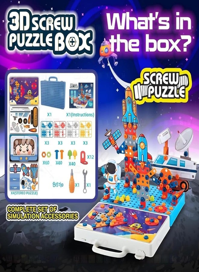 PLUSPOINT Astronaut 3D Screw Puzzle Box Creative Space Exploration STEM Toy for Kids, 213 Pieces with Astronaut, Rocket, and Spaceship Models Educational Engineering Kit for Boys & Girls 3-9 Yrs Old - Image 3